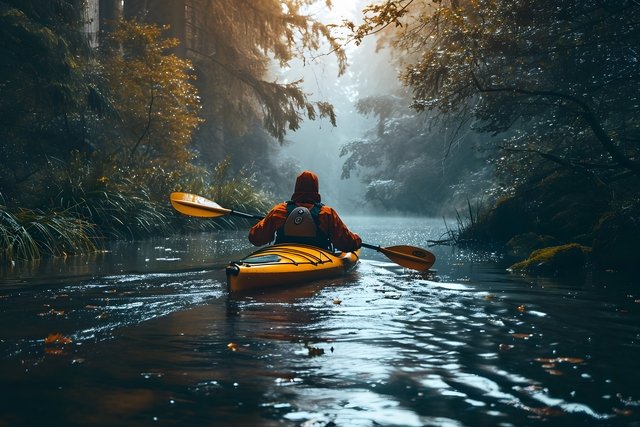 man kayaking in the river