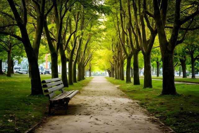 City park bench offers a peaceful oasis amidst urban hustle